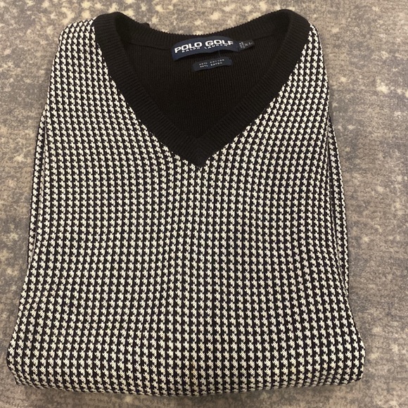 POLO GOLF BLACK AND WHITE HOUNDS TOOTH SWEATER VEST XL - Picture 8 of 9